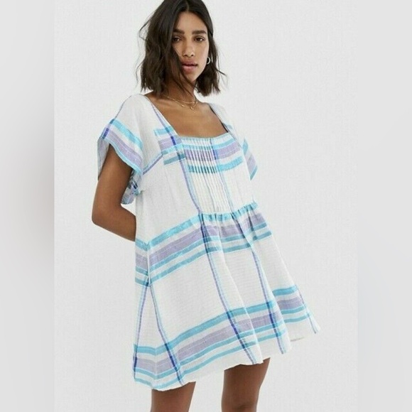 FREE PEOPLE Barcelona Mini Dress Striped Metallic Coastal Boho XS - Picture 1 of 10